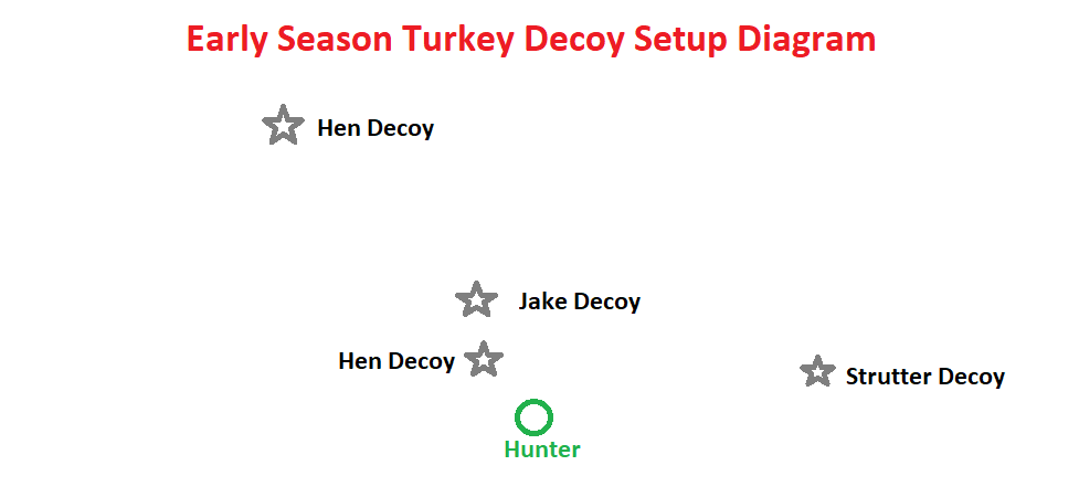An early season turkey decoy setup diagram.